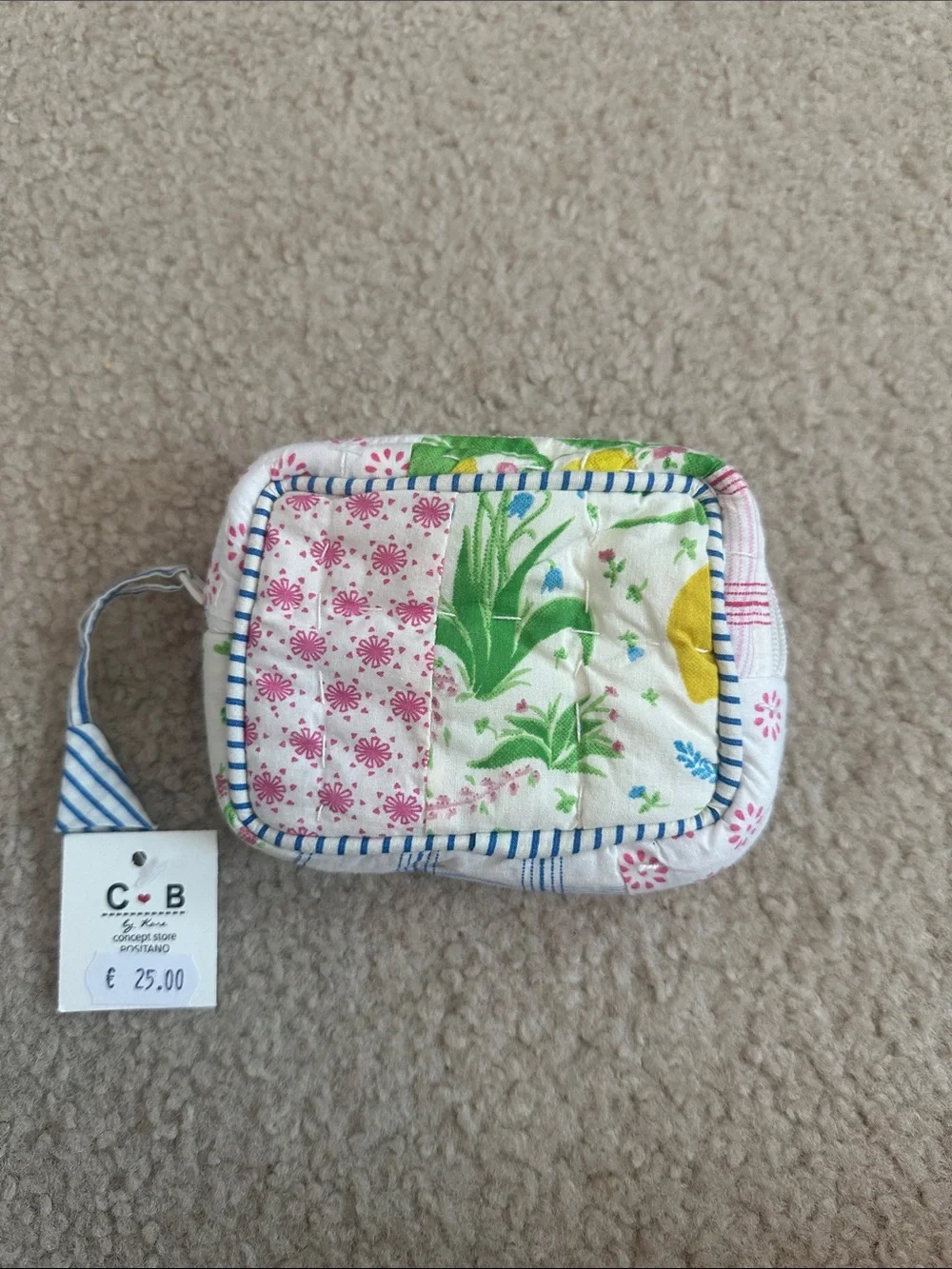 C·B Positano Floral Quilted Pouch - White with Pink & Green